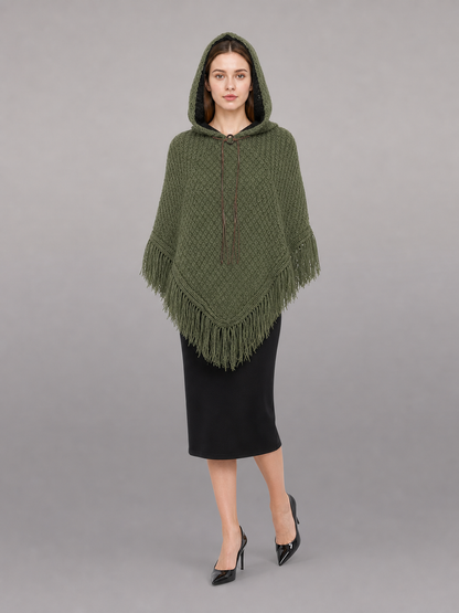 Triangular Hooded Poncho Cape with Belt