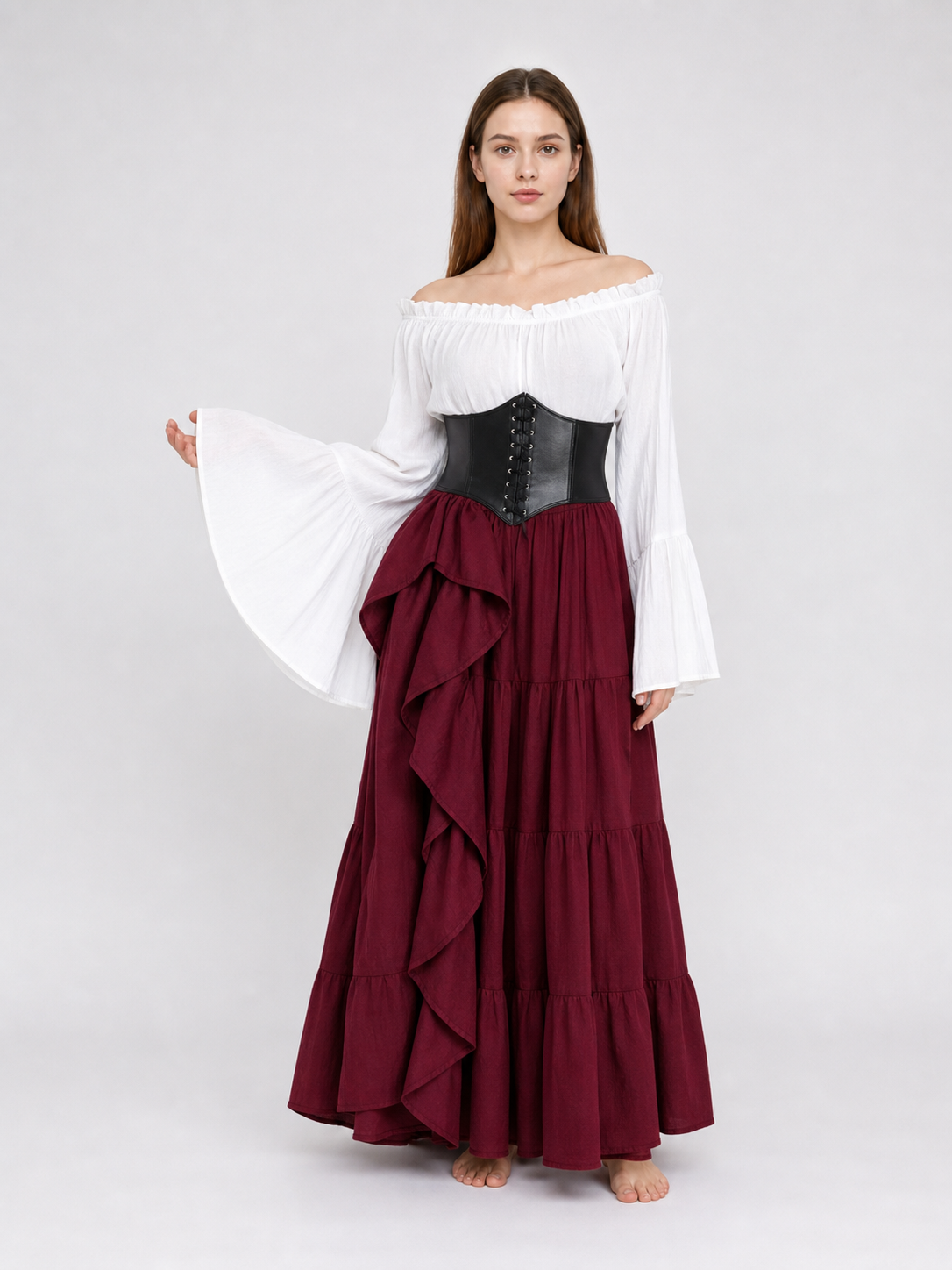 Gothic Costume with Corset and Multi-Tiered Skirt