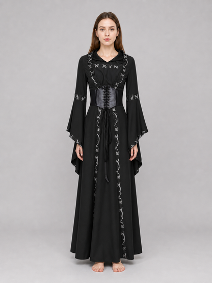 Gothic Long Hooded Dress with Lacing