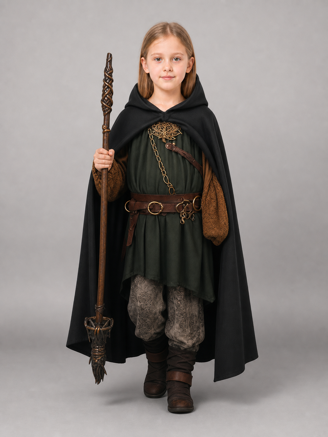 Medieval Black Hooded Costume Cloak main product view 4
