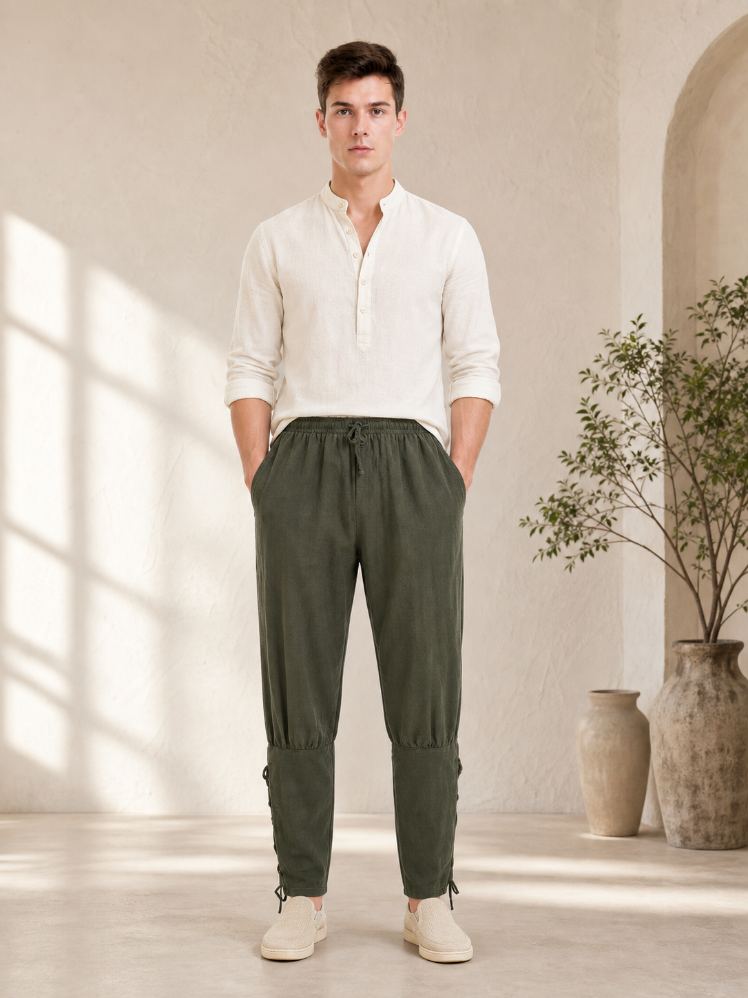 Men's Loose-Fit Pants with Drawstrings