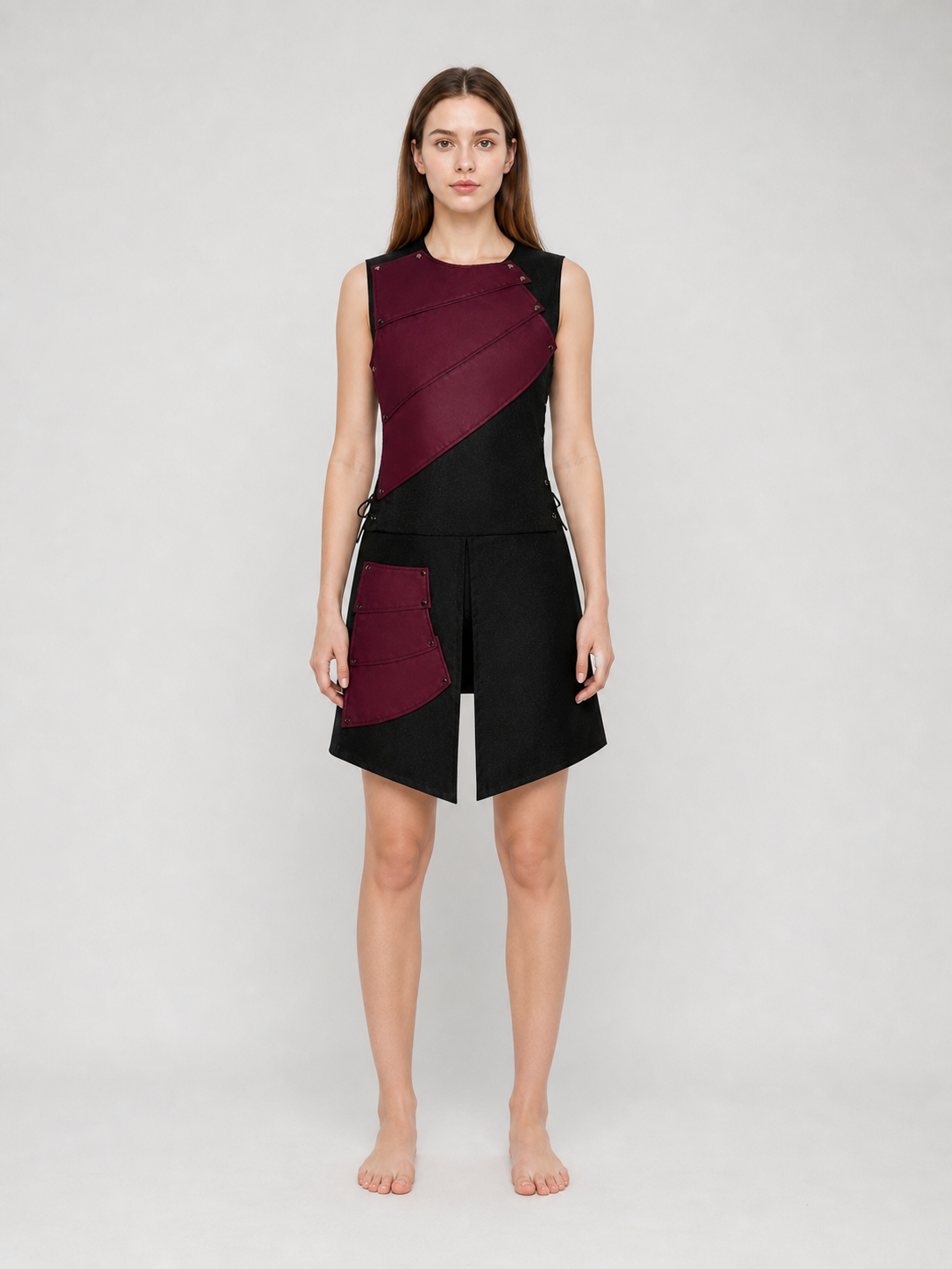 Sleeveless Jumpsuit with Asymmetrical Panels