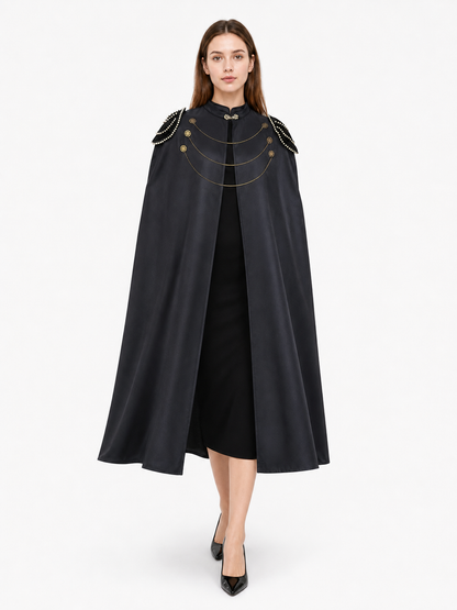 Black Decorative Hooded Costume Cloak
