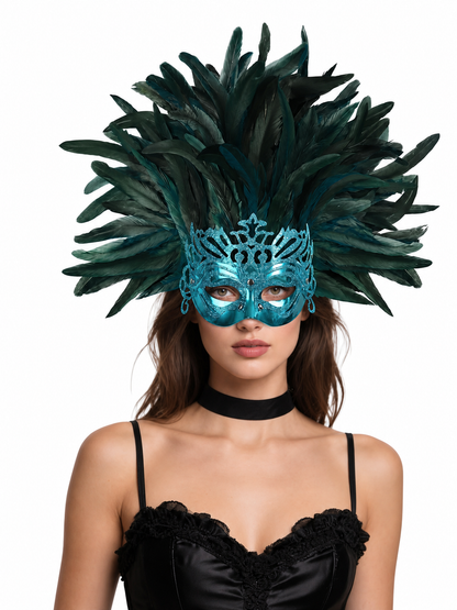 Carnival feathered headpiece with mask