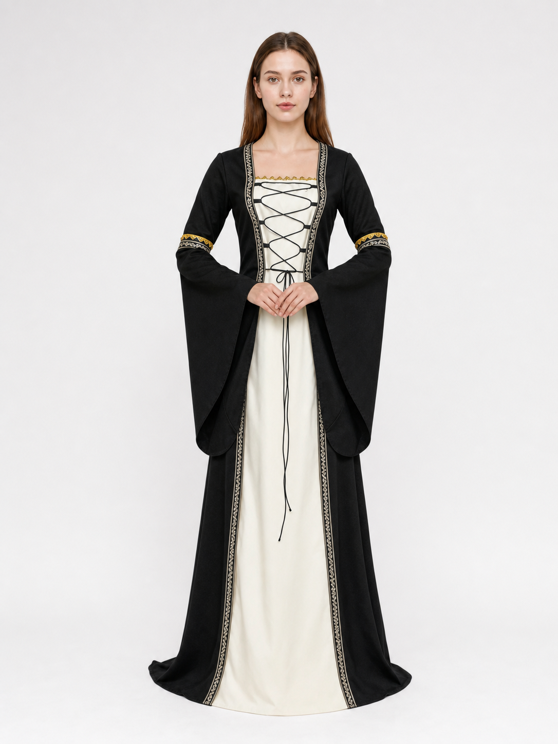 Medieval Halloween Costume Dress with Lace-Up Detail