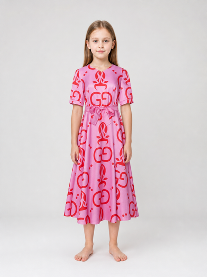 Cosplay dress with print and belt, short sleeves