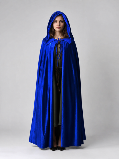 Velvet Hooded Cape, Royal Blue main product view 2