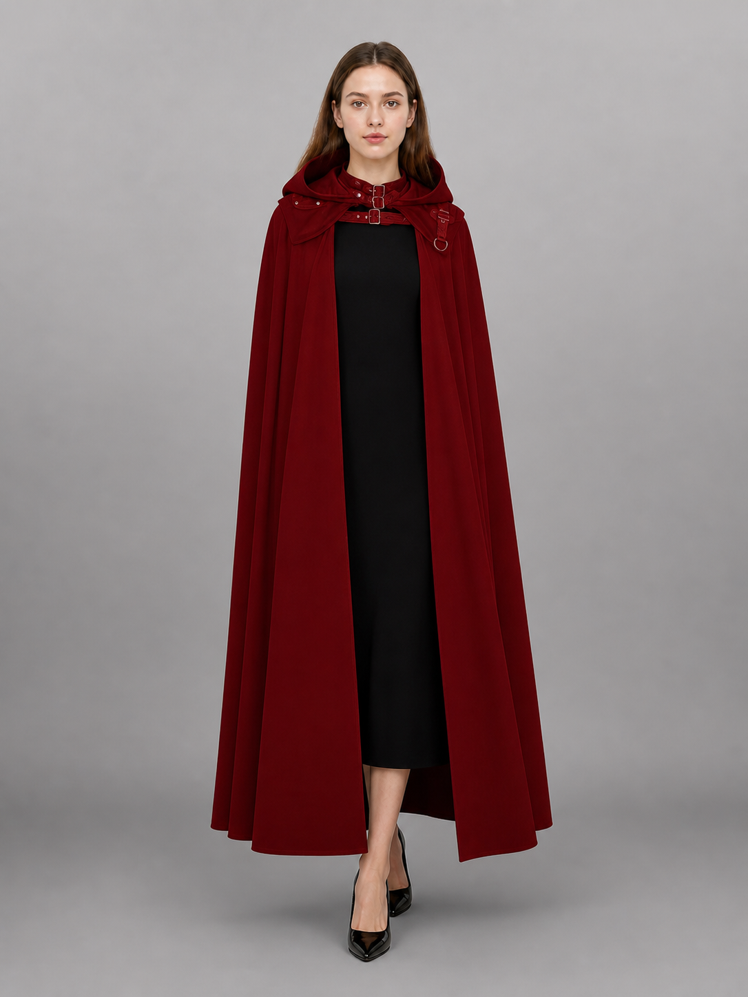 Burgundy Carnival Cloak with Hood