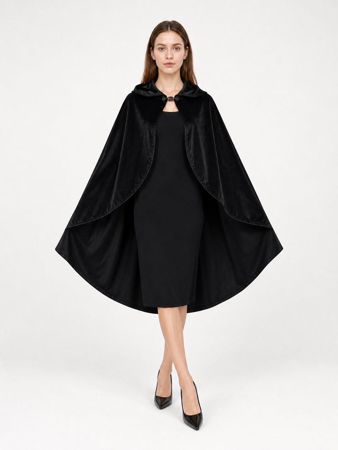 Black Hooded Carnival Cape, Flowing
