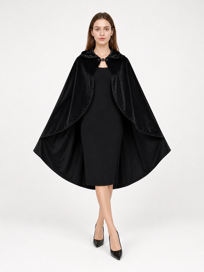 Black Hooded Carnival Cape, Flowing
