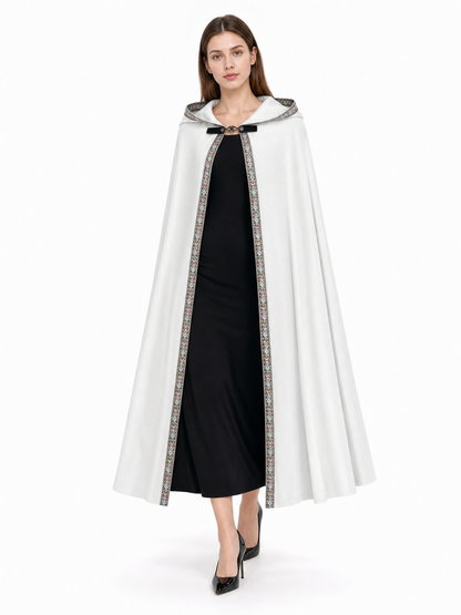 White Medieval Hooded Costume Cloak