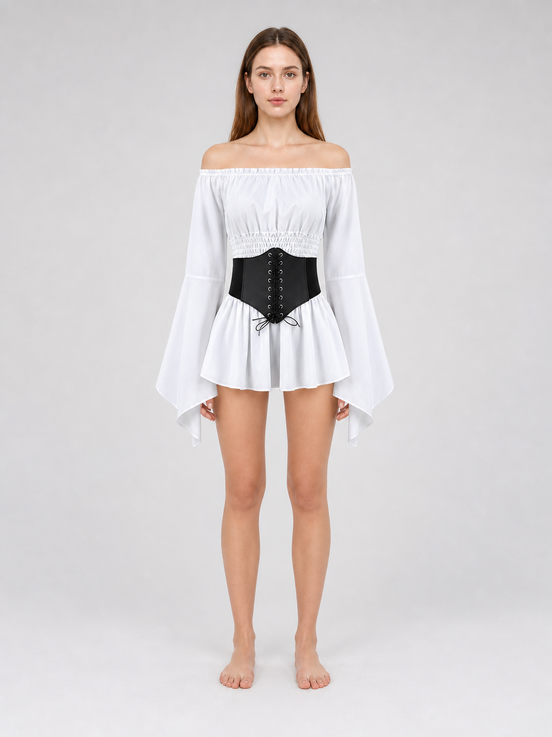 Off-the-Shoulder Blouse with Belt, Vintage Style