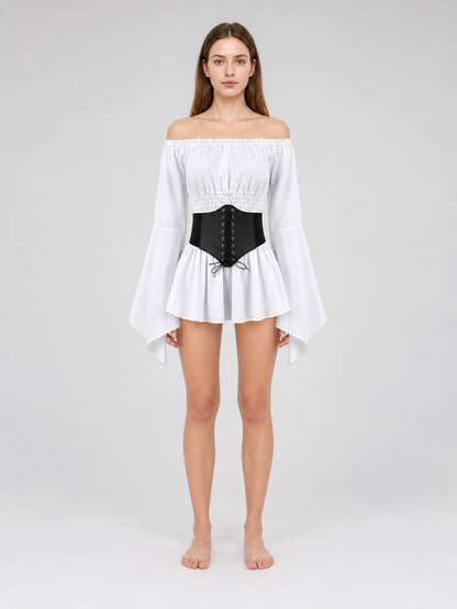 Off-the-Shoulder Blouse with Belt, Vintage Style