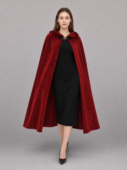 Burgundy Medieval Hooded Costume Cloak