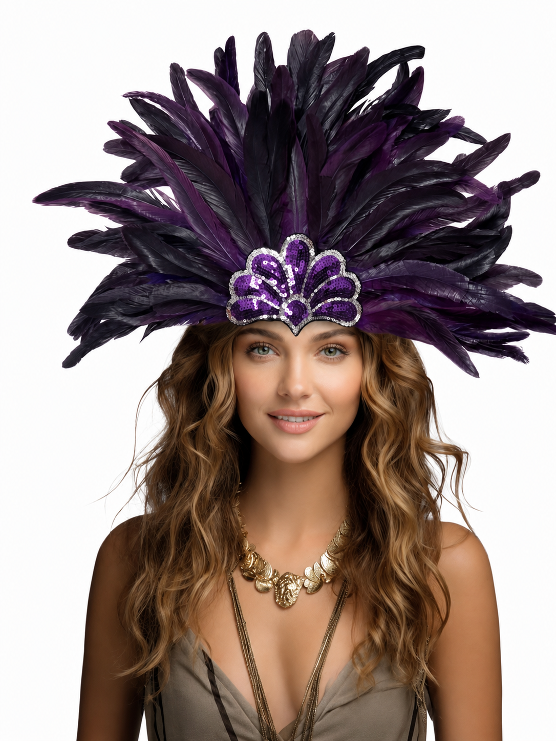 Carnival headpiece with feathers and sequins
