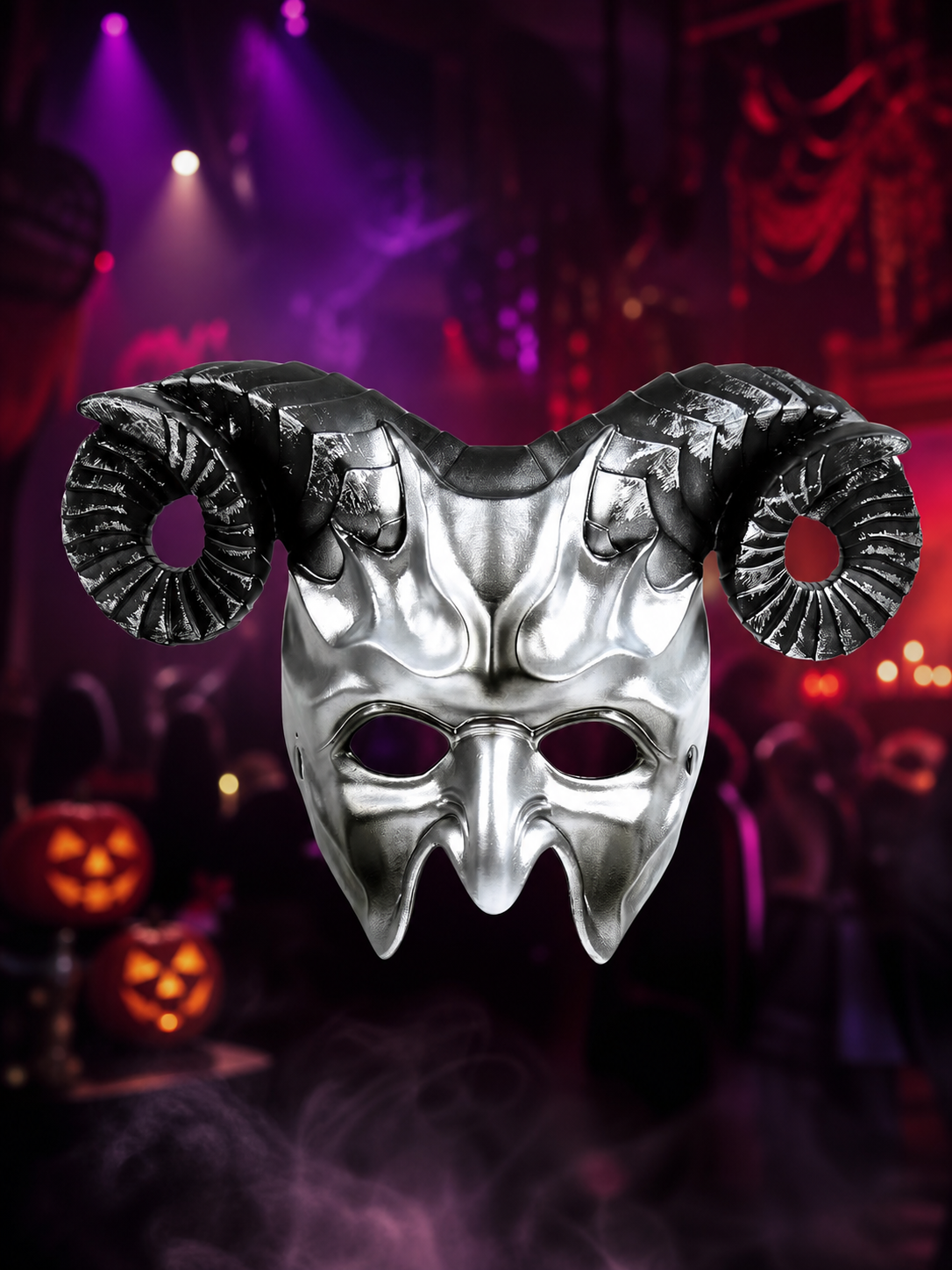 1pc Halloween Horned Demon Face Mask, Full Face Gothic Horror Style for Costume Party