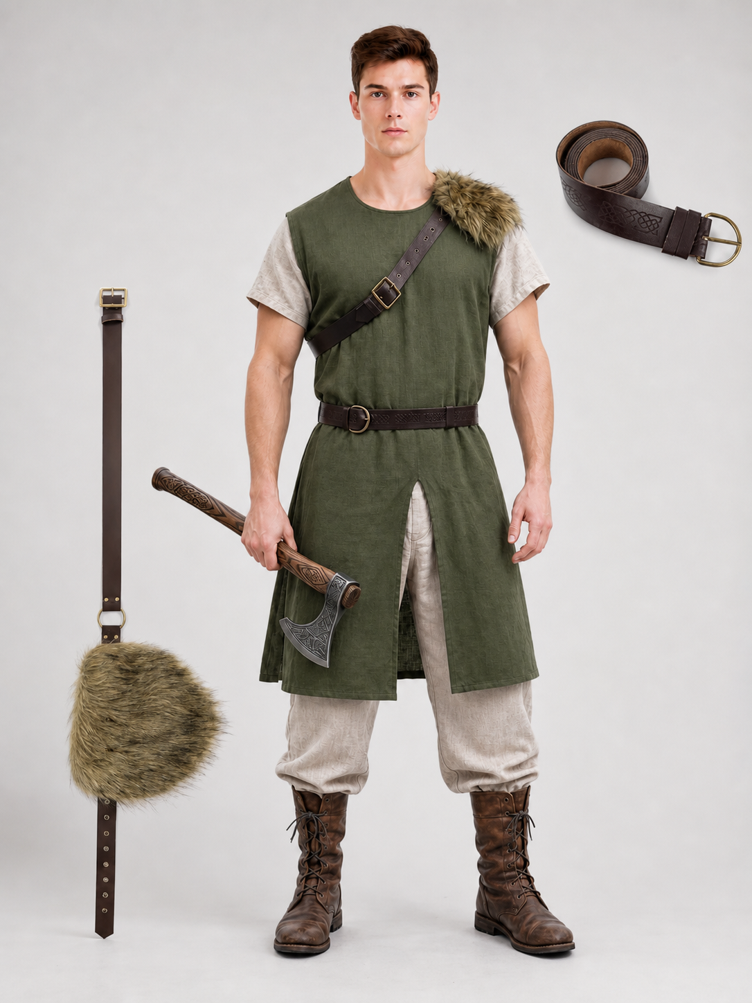 Sleeveless olive tunic with belt