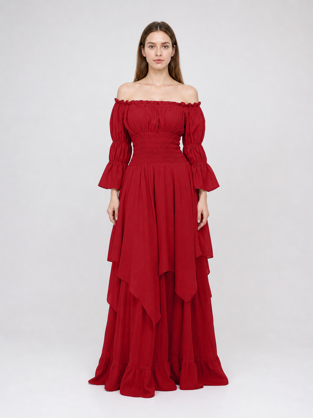 Retro-Style Off-Shoulder Burgundy Dress