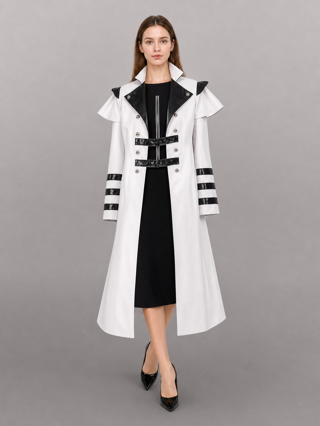 White costume cloak with black details