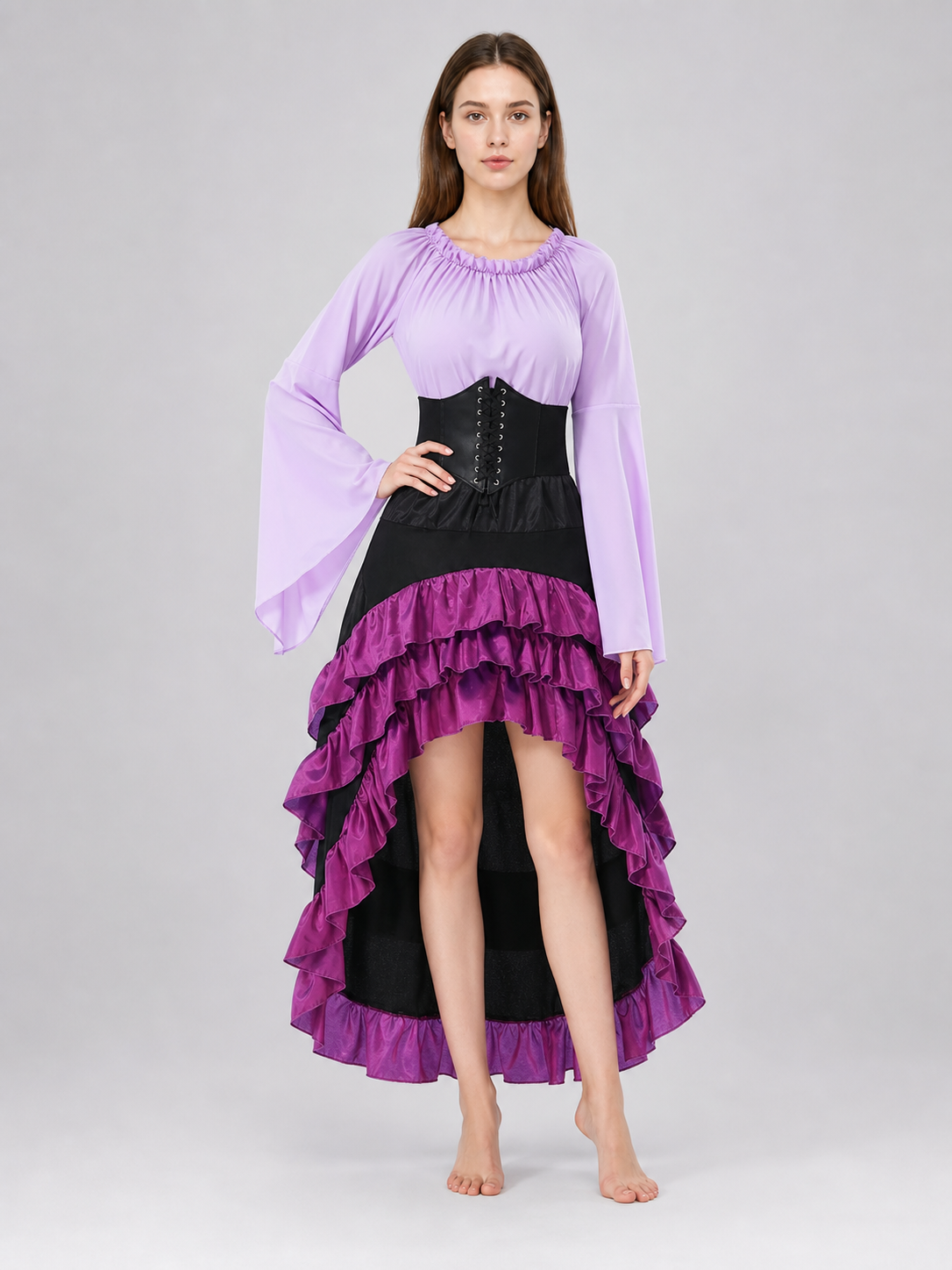 Asymmetric Ruffled Dress with Corset Lacing