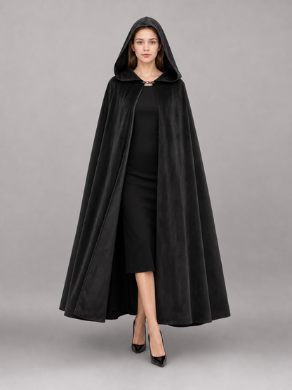 Long black hooded costume cloak