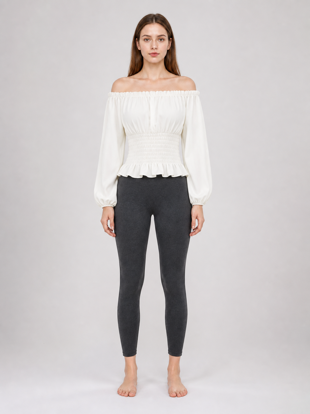 White Blouse with Voluminous Sleeves and Ruffles