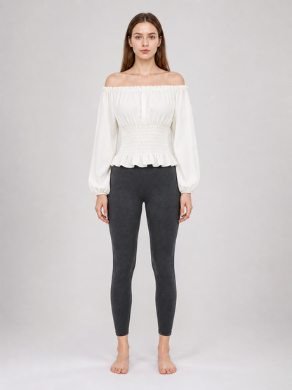White Blouse with Voluminous Sleeves and Ruffles