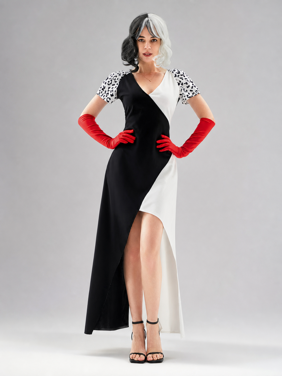 Cruella cosplay dress, black and white, long