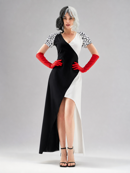 Cruella cosplay dress, black and white, long