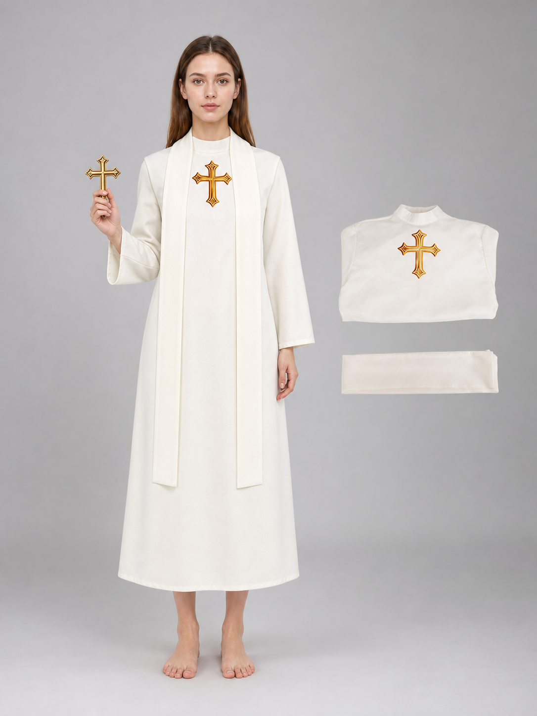 Cosplay Costume: White Cassock with Cross and Belt
