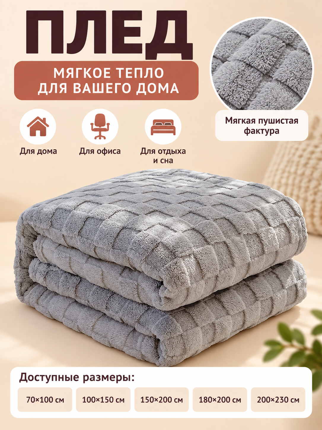 Light Gray Fuzzy Checkered Polyester Blanket