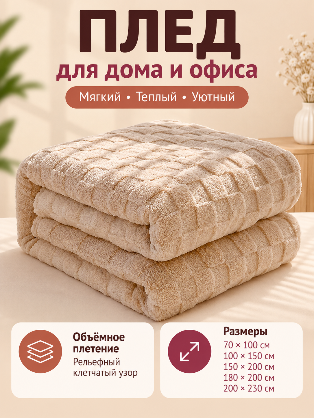 Light Beige Plaid Pattern Polyester Blanket