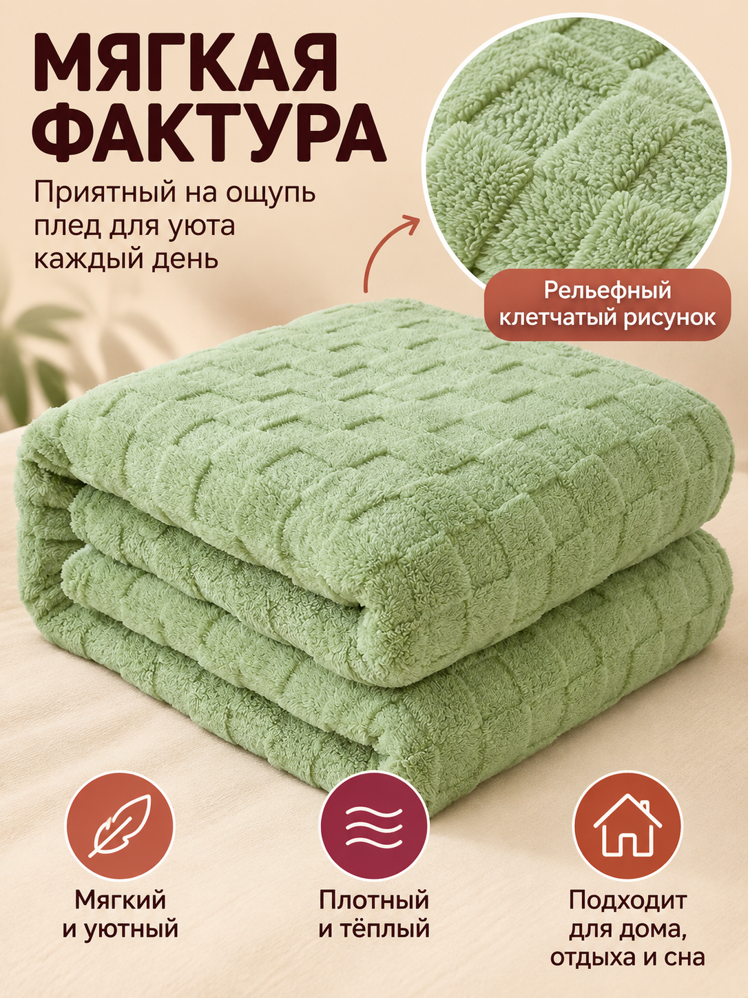 Reversible light green fuzzy polyester blanket