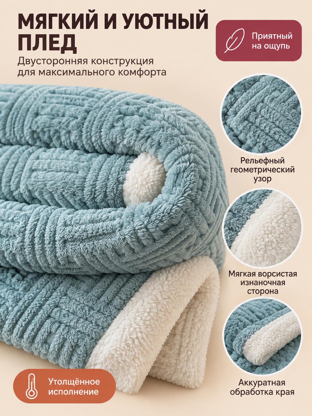 Reversible Thickened Milky Velvet Blanket, Blue