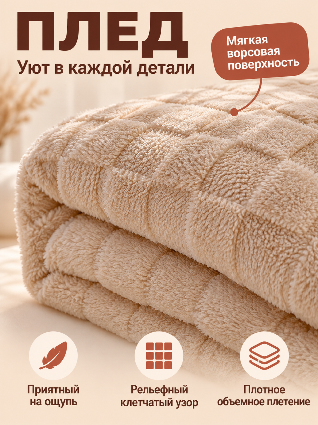 Light Beige Plaid Pattern Polyester Blanket