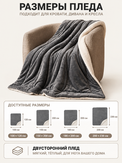 Double-Sided Sherpa and Fleece Blanket, Dark Gray