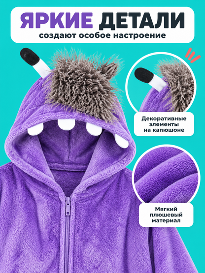 purple plush hooded jumpsuit pajama with zipper
