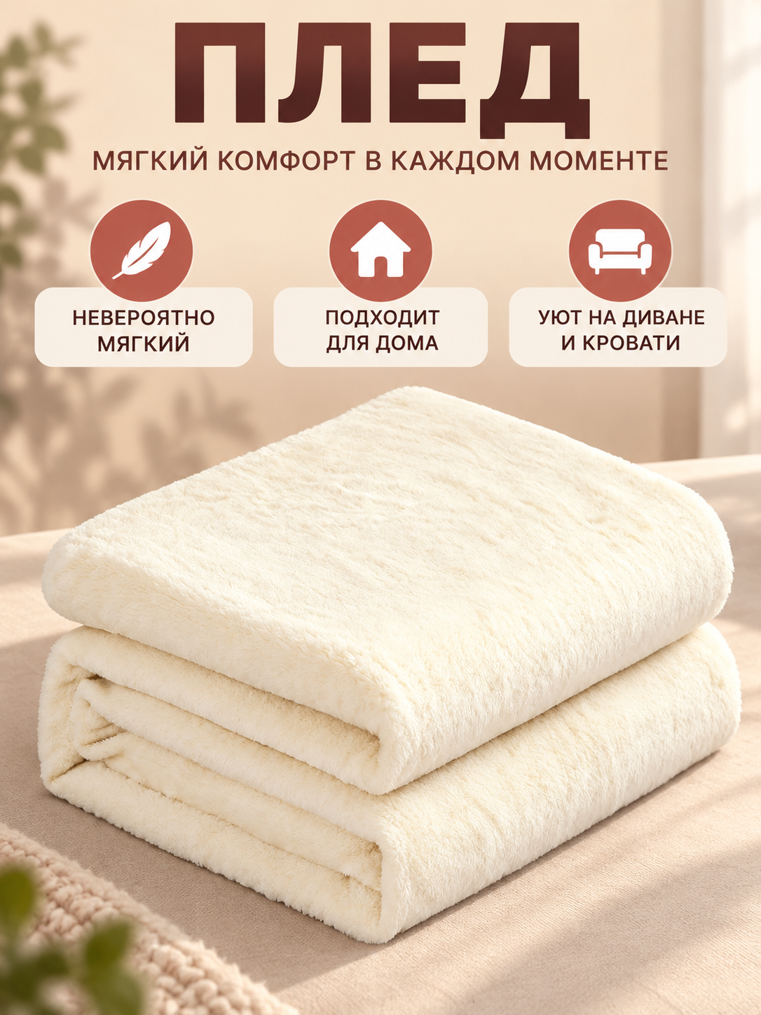 Milky white polyester throw blanket with short pile
