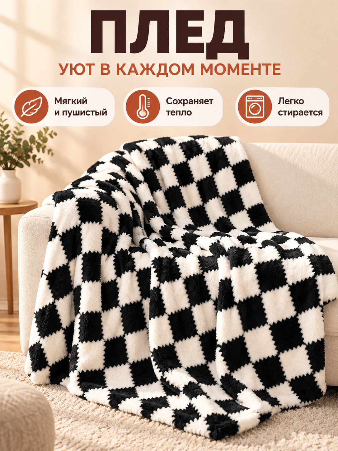 Black and White Checkered Fleece Blanket Reversible