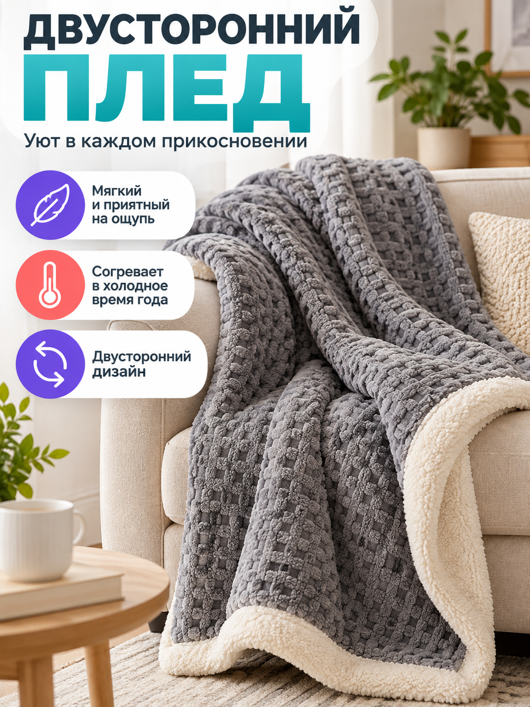 Reversible Thickened Blanket Gray with Jacquard Pattern