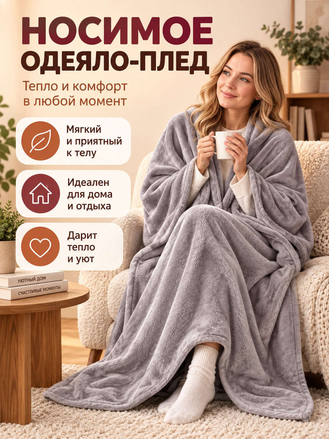 Light Gray Polyester Wearable Blanket Throw