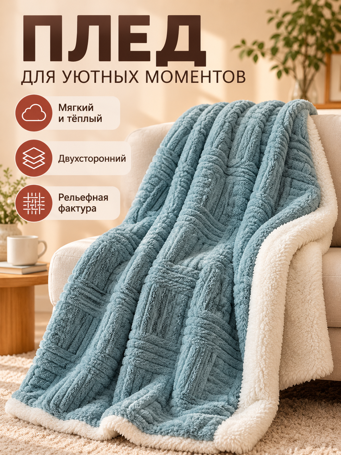 Reversible Thickened Milky Velvet Blanket, Blue