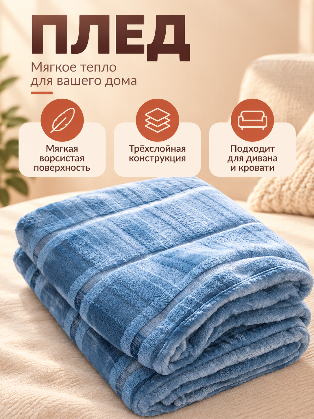 Soft three-layer light blue blanket with jacquard pattern