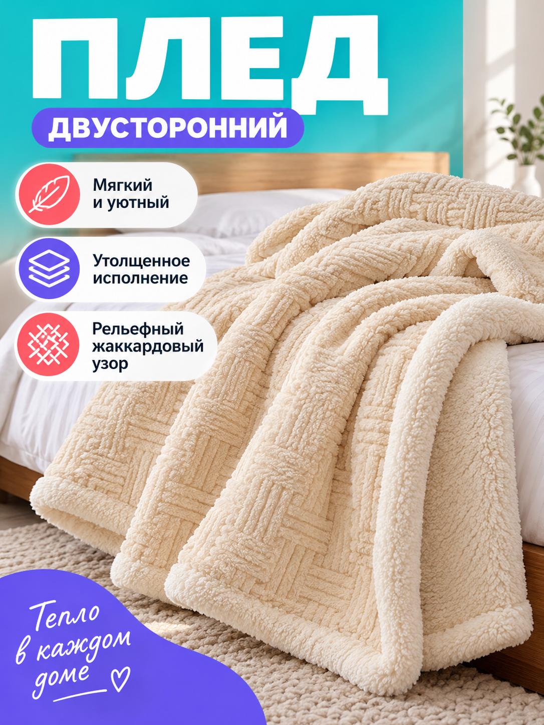 Double-Sided Thickened Milk Velour Blanket, Cream