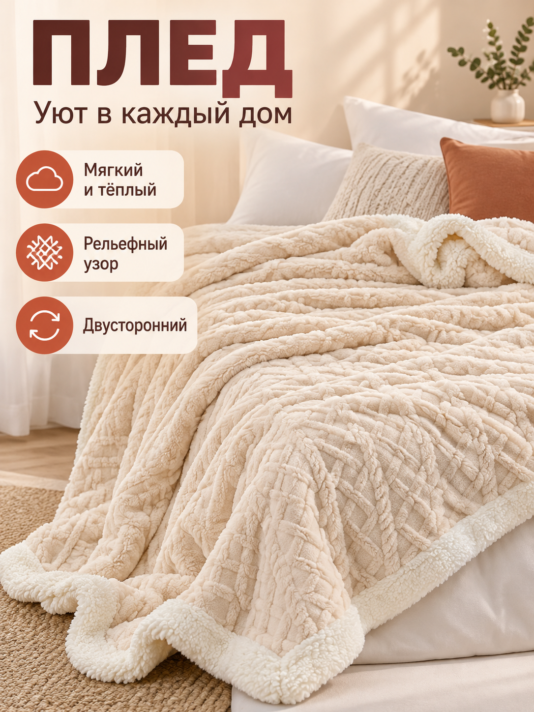Reversible Cream Coral Fleece Blanket