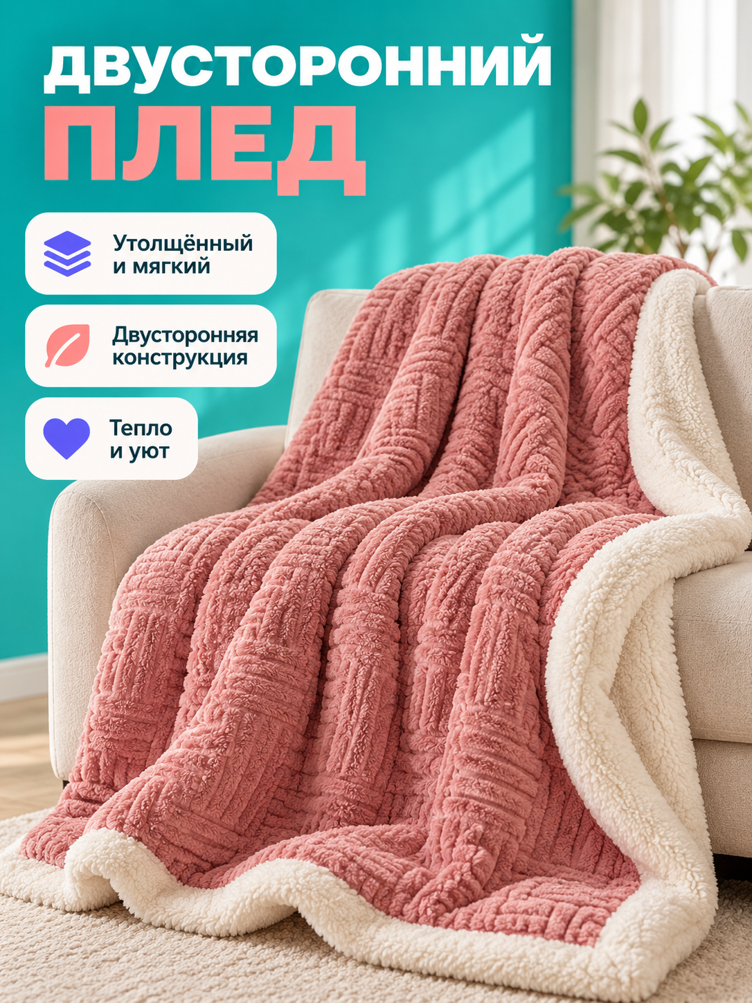 Double-Sided Milky Velvet Blanket Dusty Pink