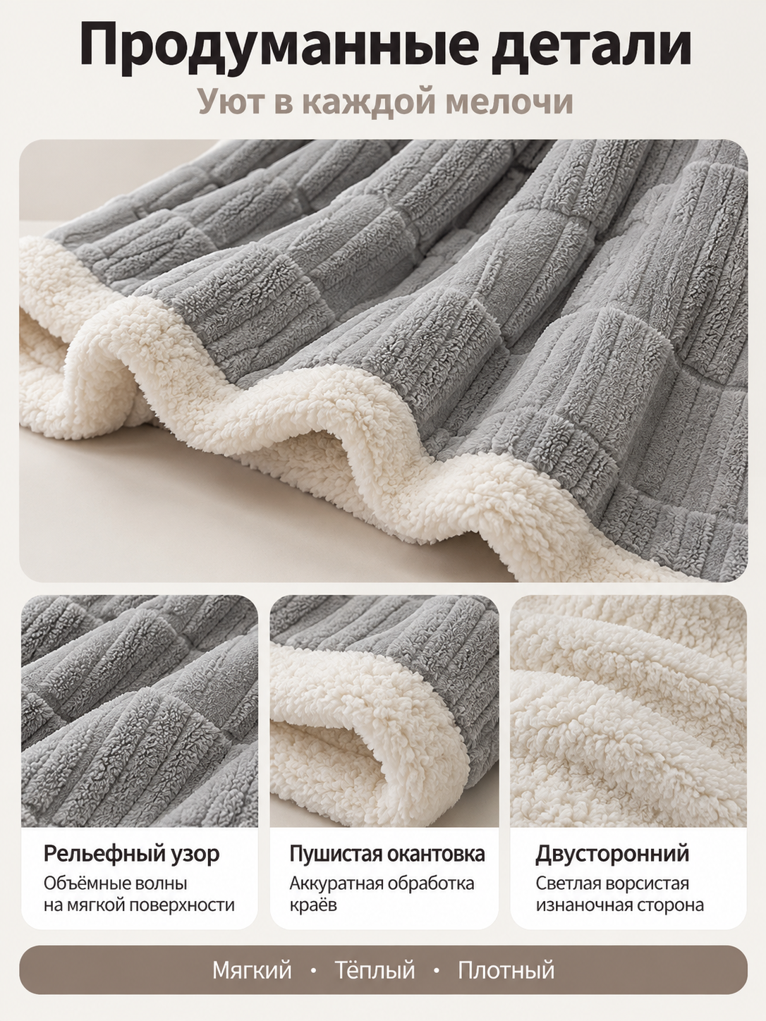 Gray Double-Sided Throw Blanket in Milk Velvet, Thickened