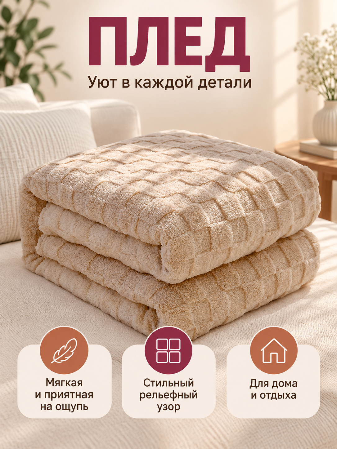 Light Beige Plaid Pattern Polyester Blanket