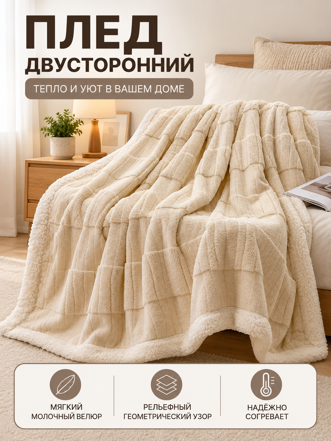 Double-Sided Thickened Cream Blanket with Jacquard Pattern