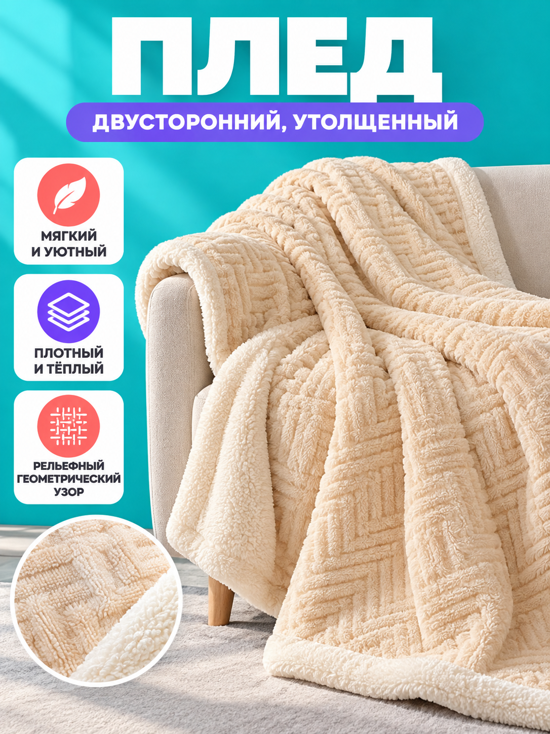 Double-Sided Thickened Milk Velour Blanket, Cream
